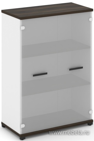 Офисный шкаф одна широкая секции, 3 ниши (2 фасада стекло белое матовое, 3 ниши)