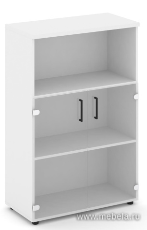 Офисный шкаф средний широкий (2 низких фасада стекло, задняя стенка ЛДСП)