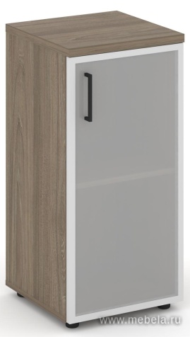 Офисный шкаф низкий узкий левый / правый (1 низкий фасад стекло сатин в раме, задняя стенка ЛДСП)