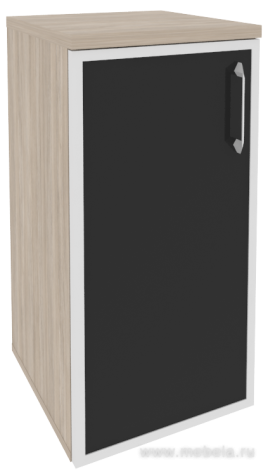 Офисный шкаф низкий узкий лев./прав. (1 низкий фасад чёрное стекло в раме)