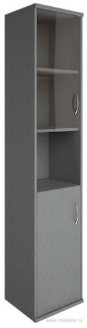 Офисный шкаф узкий комбинир. со стеклом + открытая полка, Л/Пр.