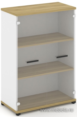 Офисный шкаф одна широкая секции, 3 ниши (2 фасада стекло прозрачное, 3 ниши)