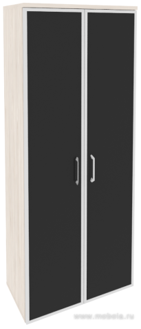 Офисный шкаф высокий широкий (2 высоких фасада чёрное стекло в раме)