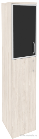 Офисный шкаф высокий узкий лев./прав. (1 средний фасад ЛДСП + 1 низкий фасад чёрное стекло в раме)