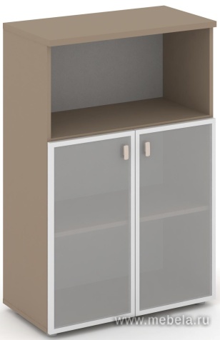 Офисный шкаф средний широкий (низкие двери матовое стекло в раме)