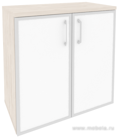 Офисный шкаф низкий широкий (2 низких фасада белое стекло в раме)