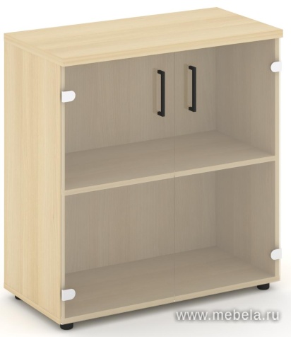 Офисный шкаф низкий широкий (2 низких фасада стекло, задняя стенка ЛДСП)