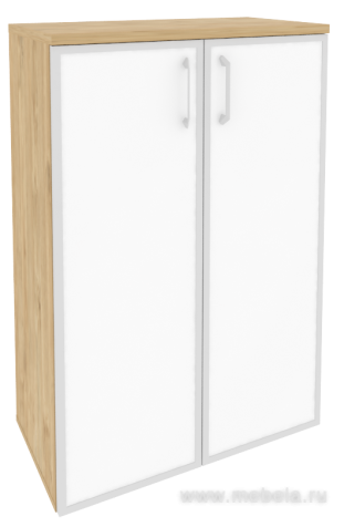 Офисный шкаф средний широкий (2 средних фасада белое стекло в раме)