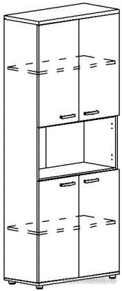 Офисный шкаф для документов 4-дверный с открытой нишей