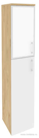 Офисный шкаф высокий узкий лев./прав. (1 средний фасад ЛДСП + 1 низкий фасад белое стекло в раме)