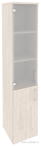 Офисный шкаф высокий узкий лев./прав. (1 низкий фасад ЛДСП + 1 средний фасад стекло)