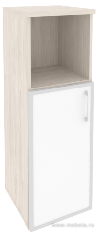 Офисный шкаф средний узкий лев./прав. (1 низкий фасад белое стекло в раме)