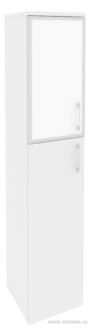 Офисный шкаф высокий узкий с белым стеклом в раме (лев/прав) 