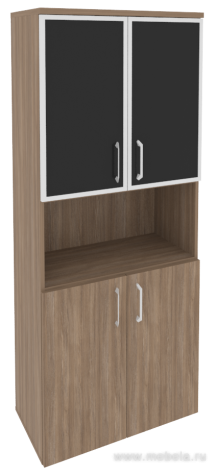 Офисный шкаф высокий широкий с чёрным стеклом в раме