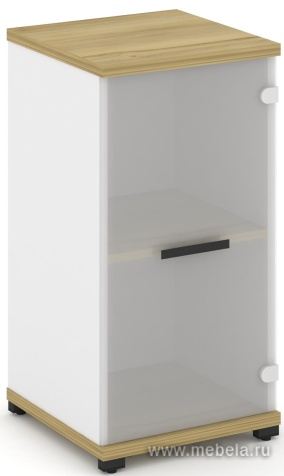 Офисный шкаф одна узкая секция, 2 ниши (фасад стекло белое матовое, 2 ниши)