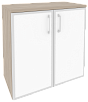 Офисный шкаф низкий широкий (2 низких фасада белое стекло в раме)