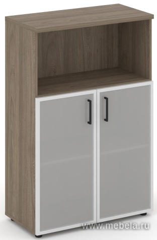 Офисный шкаф средний широкий (2 низких фасада стекло сатин в раме, задняя стенка ЛДСП