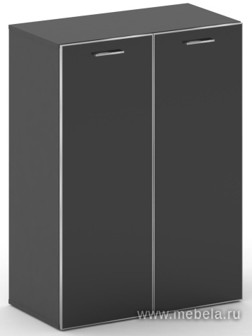 Офисный шкаф широкий средний с черным стеклом