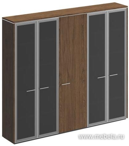 Офисный шкаф комбинированный (с высоким стеклом + для одежды узкий + с высоким стеклом)