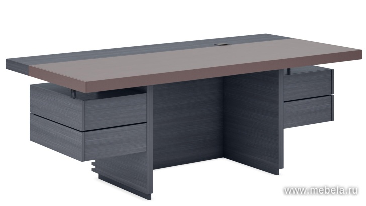 Стол руководителя с фронтальными панелями (отделка экокожа Бургунди)