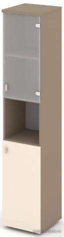 Офисный шкаф высокий узкий правый (ЛДСП + матовое стекло)