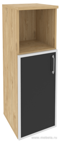 Офисный шкаф средний узкий лев./прав. (1 низкий фасад чёрное стекло в раме)