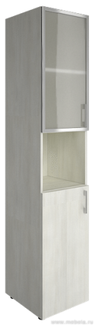 Офисный шкаф узкий комбинир. со стеклом в раме + открытая полка, Л/ПР