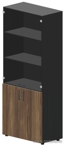 Офисный шкаф для документов (стеклянные тонированные двери, ручки - хром)