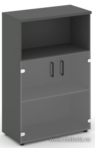 Офисный шкаф средний широкий (2 низких фасада стекло, задняя стенка ЛДСП)