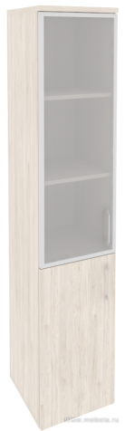 Офисный шкаф высокий узкий лев./прав. (1 низкий фасад ЛДСП + 1 средний фасад стекло в раме)