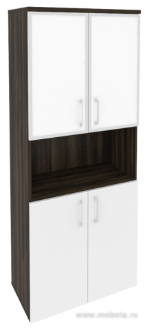 Офисный шкаф высокий широкий (2 низких фасада ЛДСП + 2 низких фасада белое стекло в раме)