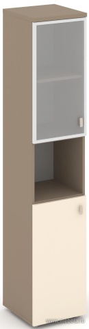 Офисный шкаф высокий узкий левый (ЛДСП + матовое стекло в раме)