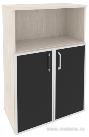 Офисный шкаф средний широкий (2 низких фасада чёрное стекло в раме)