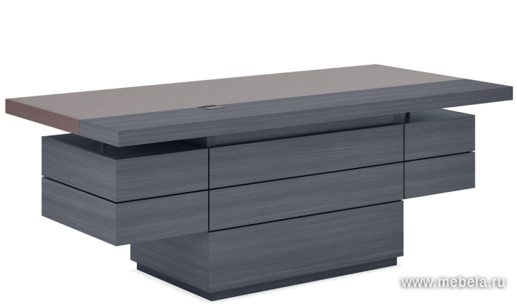 Стол руководителя с фронтальными панелями (отделка экокожа Бургунди)