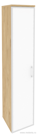 Офисный шкаф высокий узкий лев./прав. (1 высокий фасад белое стекло в раме)