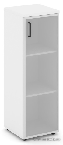 Офисный шкаф средний узкий левый / правый (1 средний фасад стекло сатин в раме, задняя стенка ЛДСП)