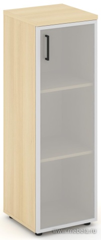 Офисный шкаф средний узкий левый / правый (1 средний фасад стекло сатин в раме, задняя стенка ЛДСП)