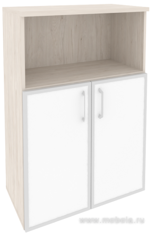 Офисный шкаф средний широкий (2 низких фасада белое стекло в раме)