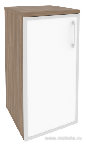 Офисный шкаф низкий узкий белое стекло в раме левый / правый