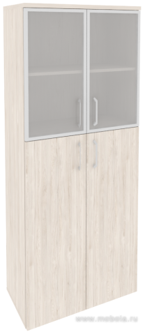 Офисный шкаф высокий широкий (2 средних фасада ЛДСП + 2 низких фасада стекло в раме)