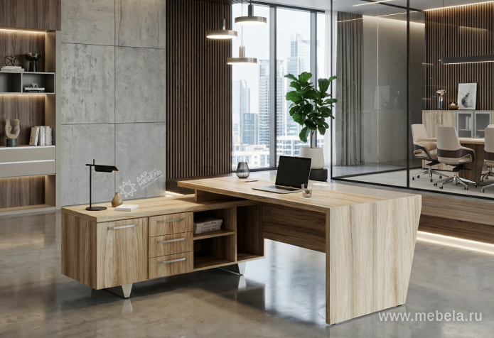 Стол руководителя с опорной тумбой (левый)