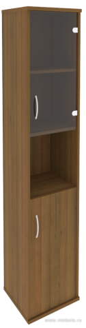 Офисный шкаф узкий комбинир. со стеклом + открытая полка, Л/Пр.